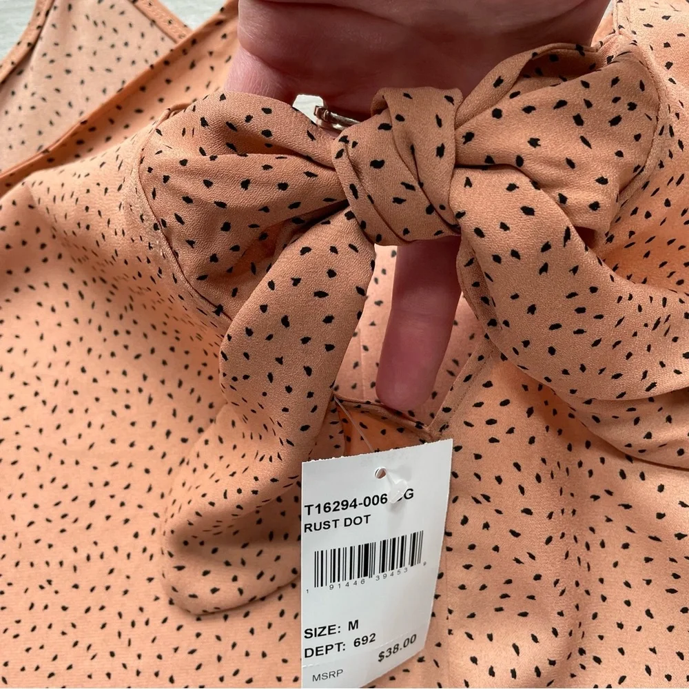 LUSH Rust Dot Camisole Top with Adjustable Spaghetti Straps & Bow in Back-Size M - Picture 4 of 11